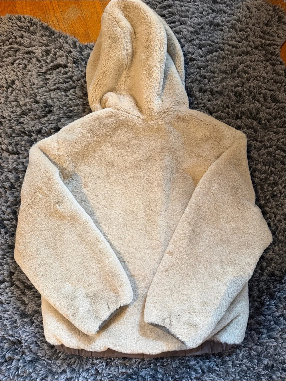 Zara Kids Beige Faux-Fur Hooded Puffer Jacket